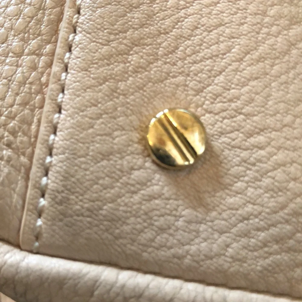 Tory Burch stamped logo, pebbled leather creamy pink braided top & chain handbag